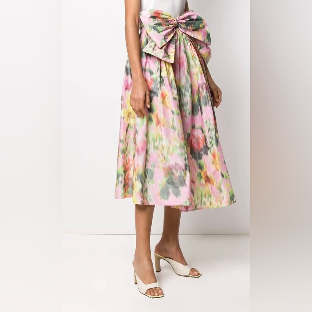 MSGM Bow Embellished Floral Midi Skirt Size 40 Small Rare Multicolor High Waist